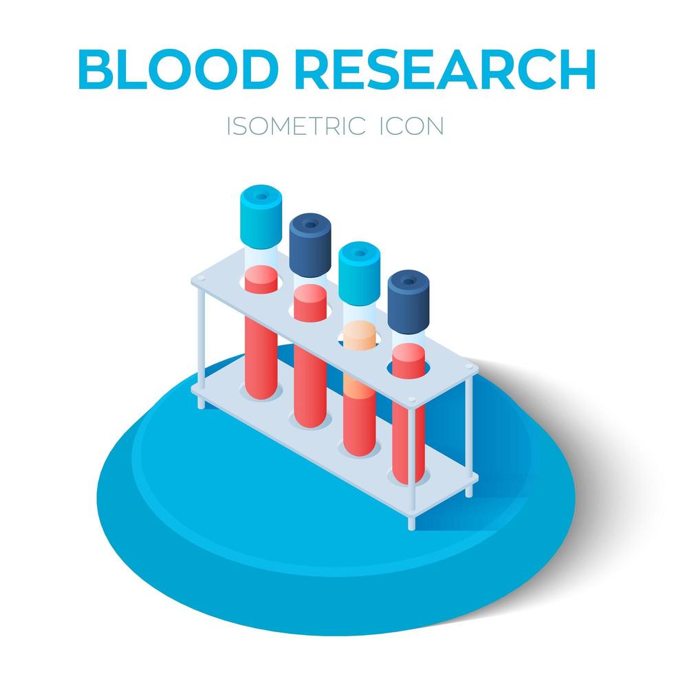 bloedmonsters isometrische pictogram. bloedonderzoek. vacuümbuizen voor het verzamelen van bloedmonsters in het laboratorium. medische apparatuur. vector