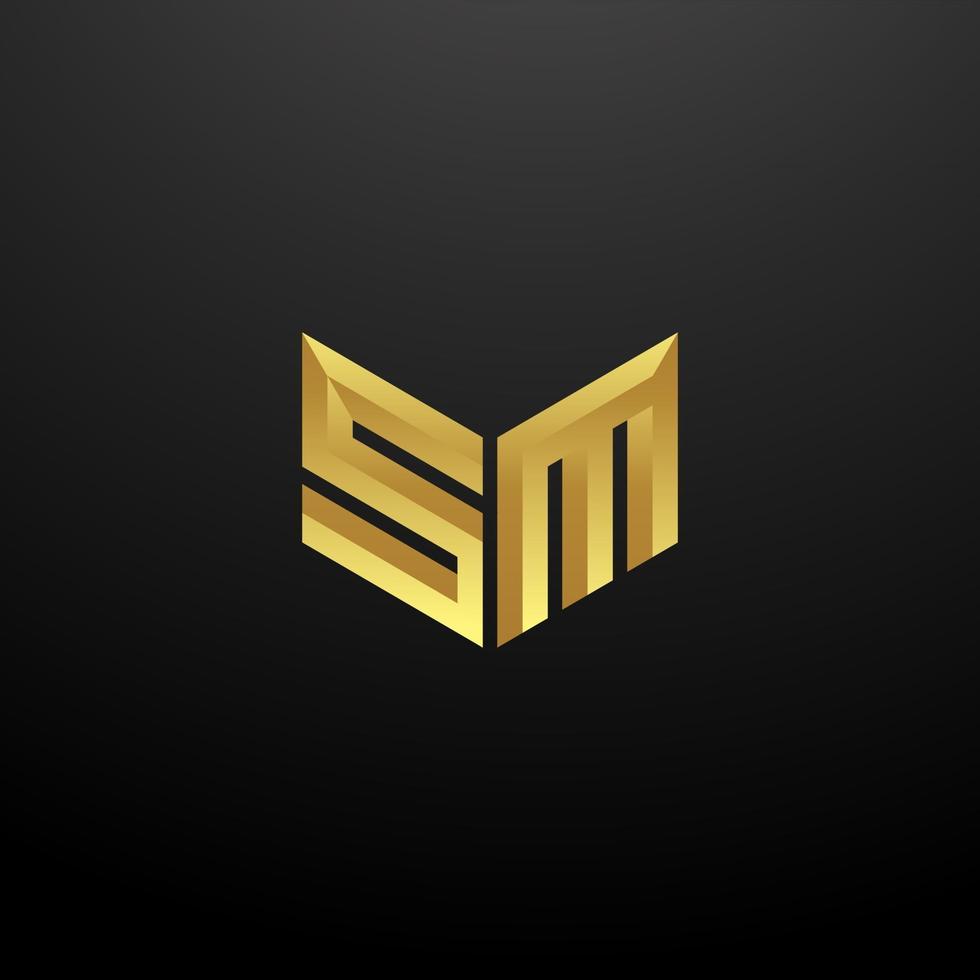 sm logo monogram brief initialen ontwerpsjabloon met gouden 3D-textuur vector