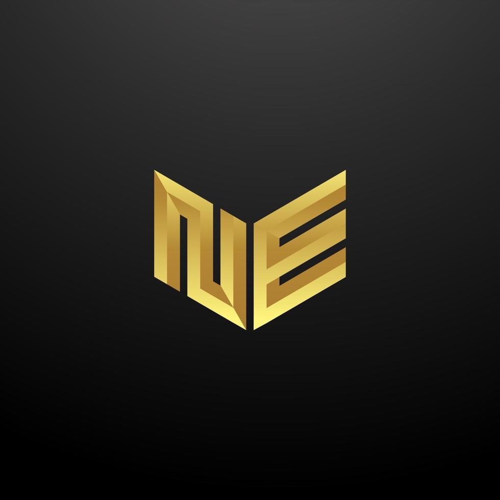 ne logo monogram brief initialen ontwerpsjabloon met gouden 3D-textuur vector