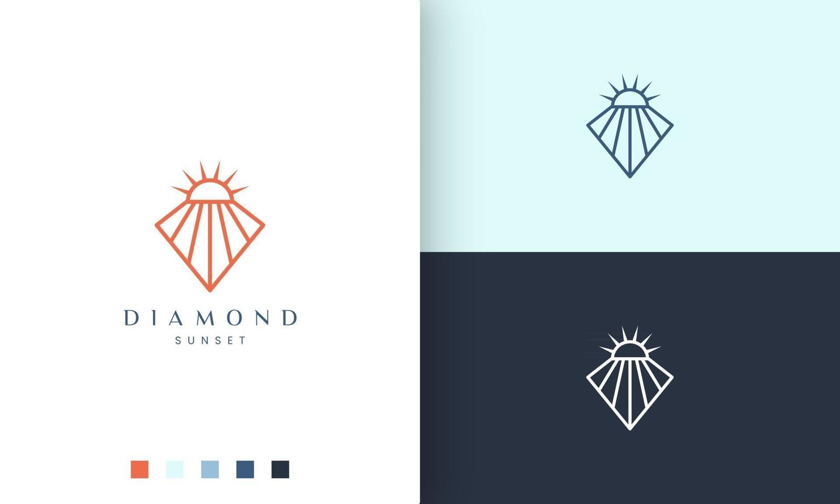 diamanten zonsonderganglogo in eenvoudige monolijn en moderne stijl vector