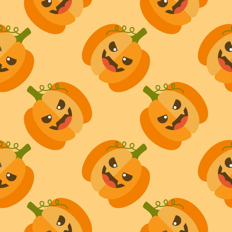 schattig oranje jack-o-lantern halloween pompoenen naadloos patroon vector