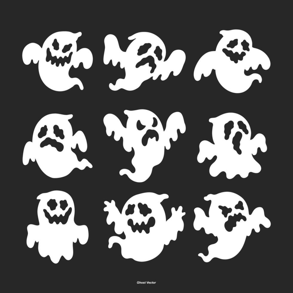 reeks van kleding geesten vliegend fantomen halloween eng spookachtig monsters schattig tekenfilm spookachtig vector