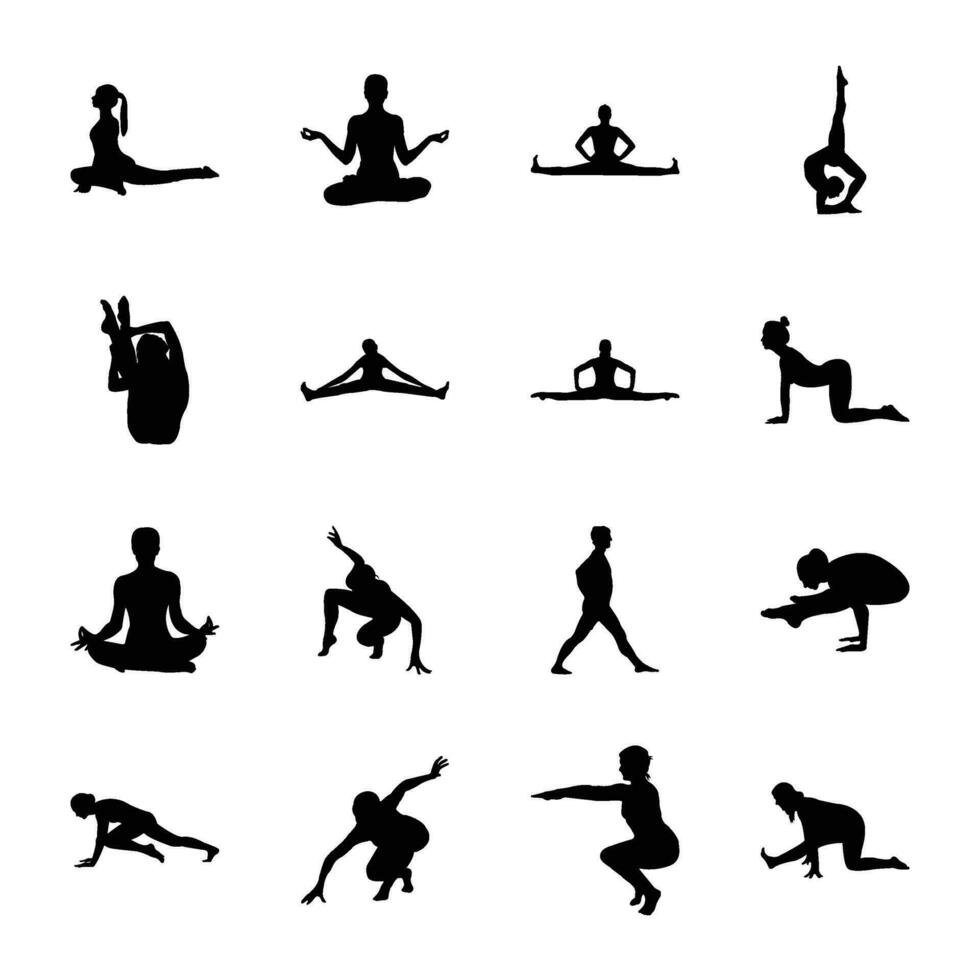 pak van yoga solide vector pictogrammen