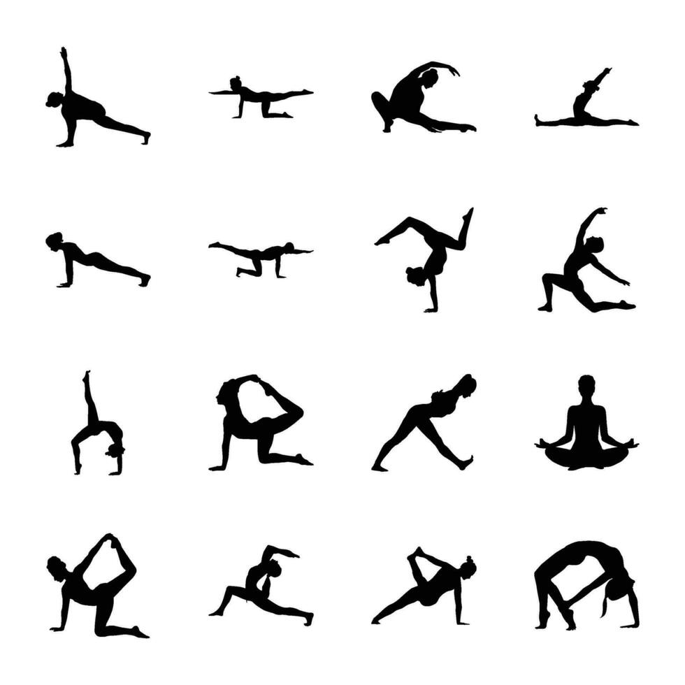 pak van yoga solide vector pictogrammen