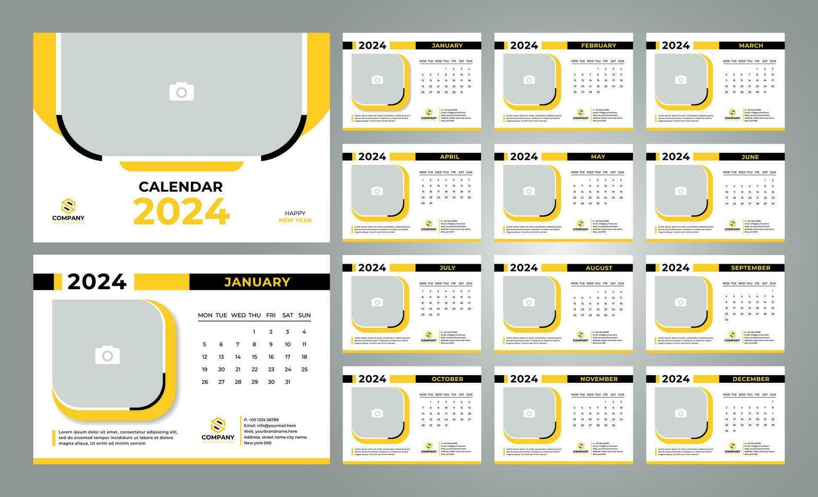bureau kalender 2024 sjabloon. professioneel zakelijke kalender ontwerp. a5 grootte vector