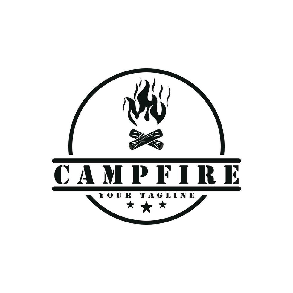 vreugdevuur kampvuur kamp brand plaats hout vlam wijnoogst retro vector