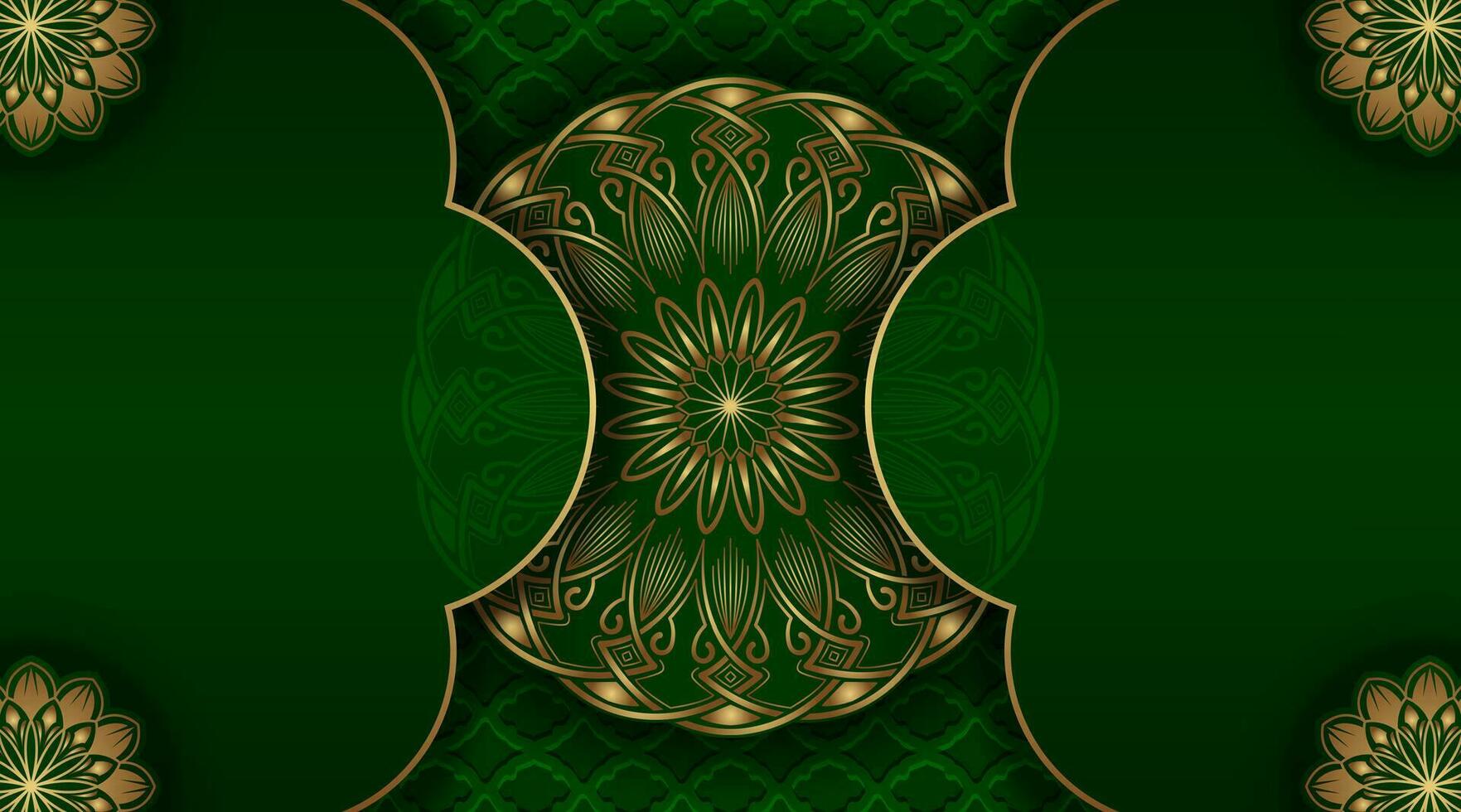 luxe mandala achtergrond, groen en goud, ontwerp vector