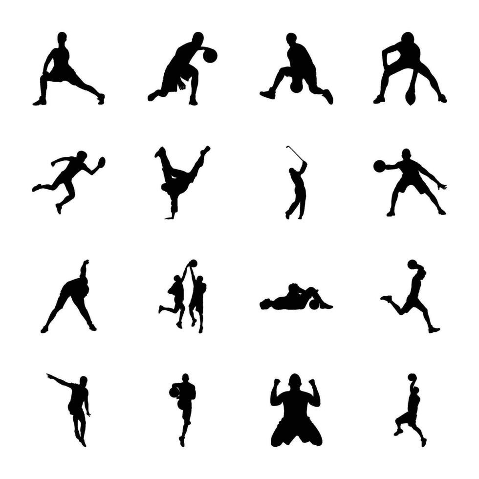 pak van sport- en spellen silhouetten pictogrammen vector