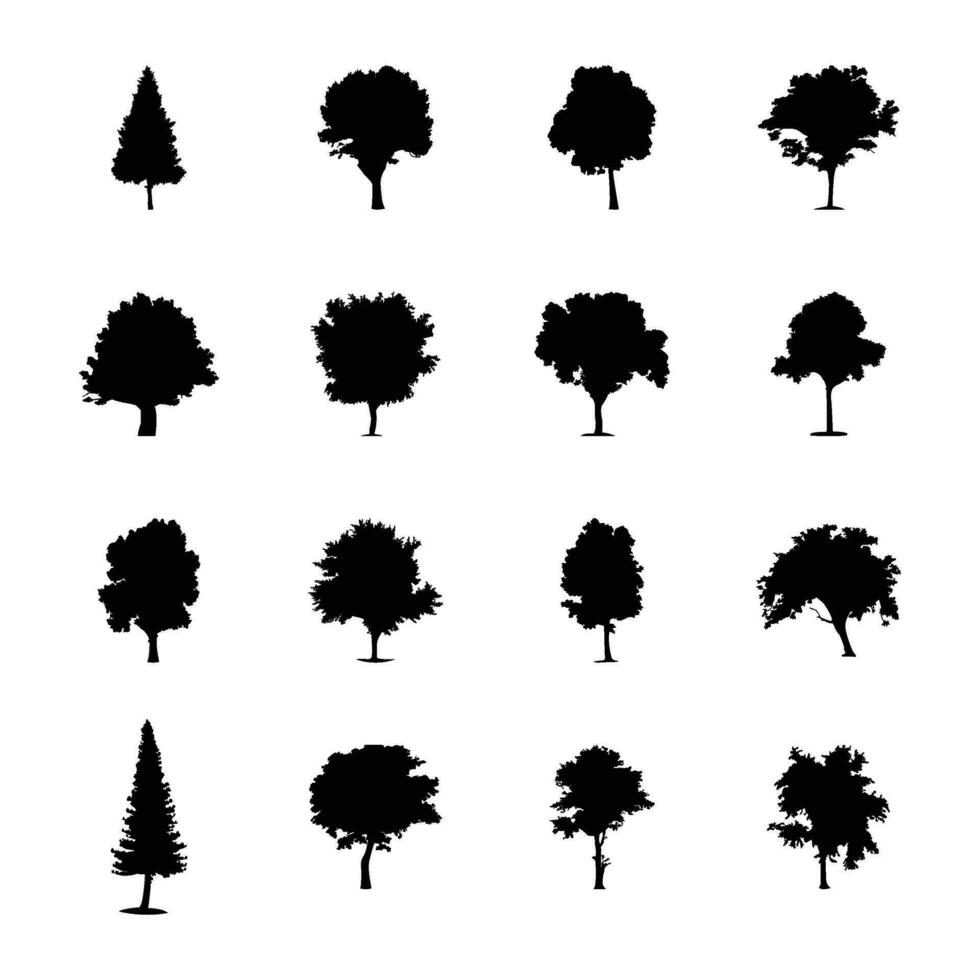 pak van bomen glyph pictogrammen vector