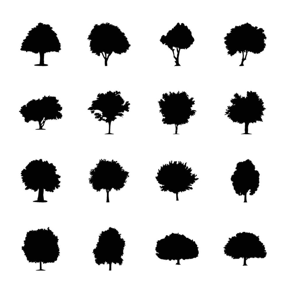 pak van bomen glyph pictogrammen vector