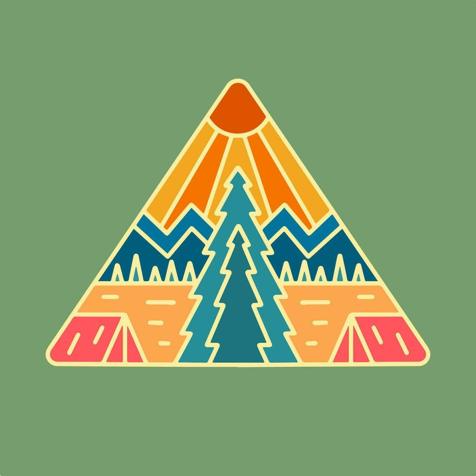 camping samen onder berg mono lijn vector illustratie voor t overhemd lap insigne ontwerp
