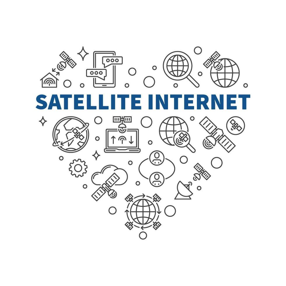 satelliet internet hart vector schets banier - breedband technologie illustratie