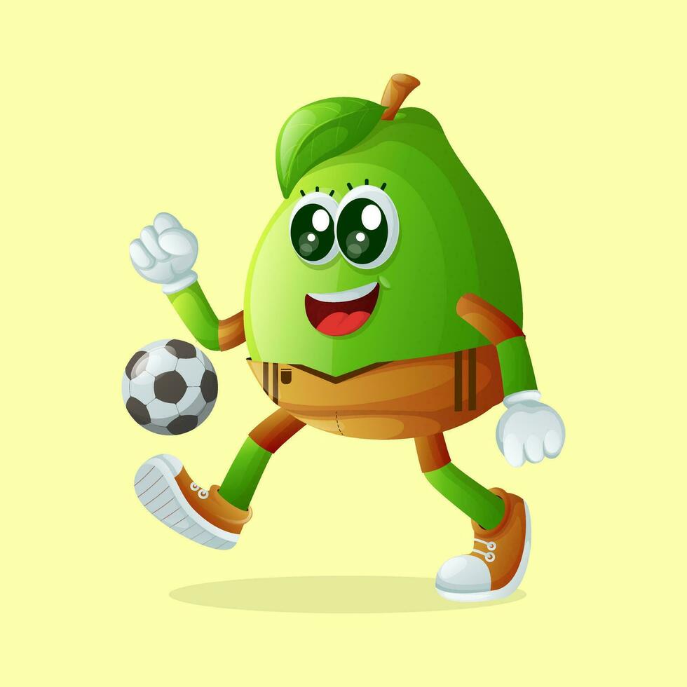 schattig guava karakter spelen voetbal vector