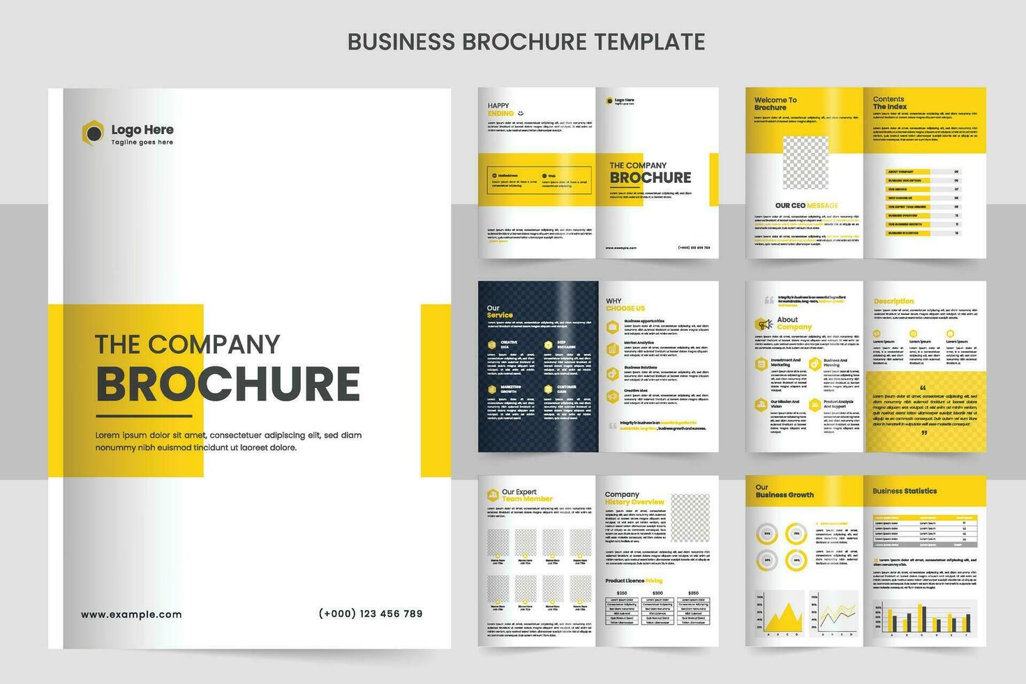 bedrijf profiel brochure ontwerp minimaal meerdere pagina's bedrijf brochure sjabloon ontwerp jaar- verslag, creatief ontwerp multipurpose sjabloon met Hoes vector