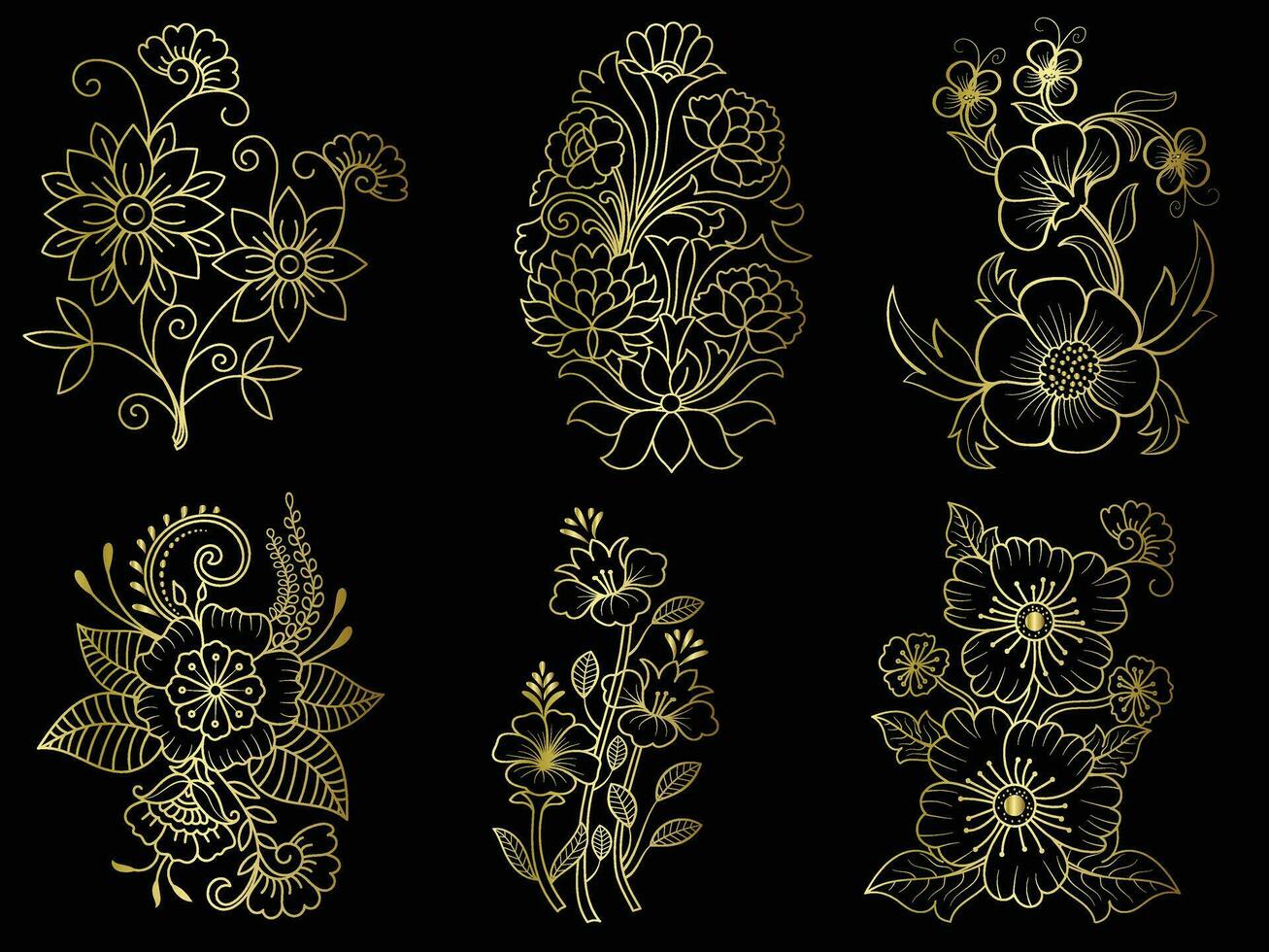 gouden wijnoogst bloemen elementen kunst decor stijl decoratie. vector