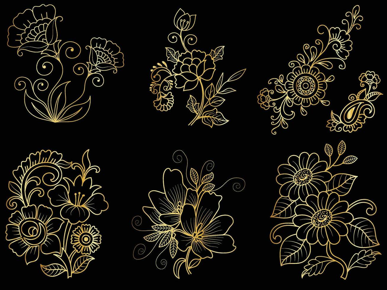 gouden wijnoogst bloemen elementen kunst decor stijl decoratie. vector