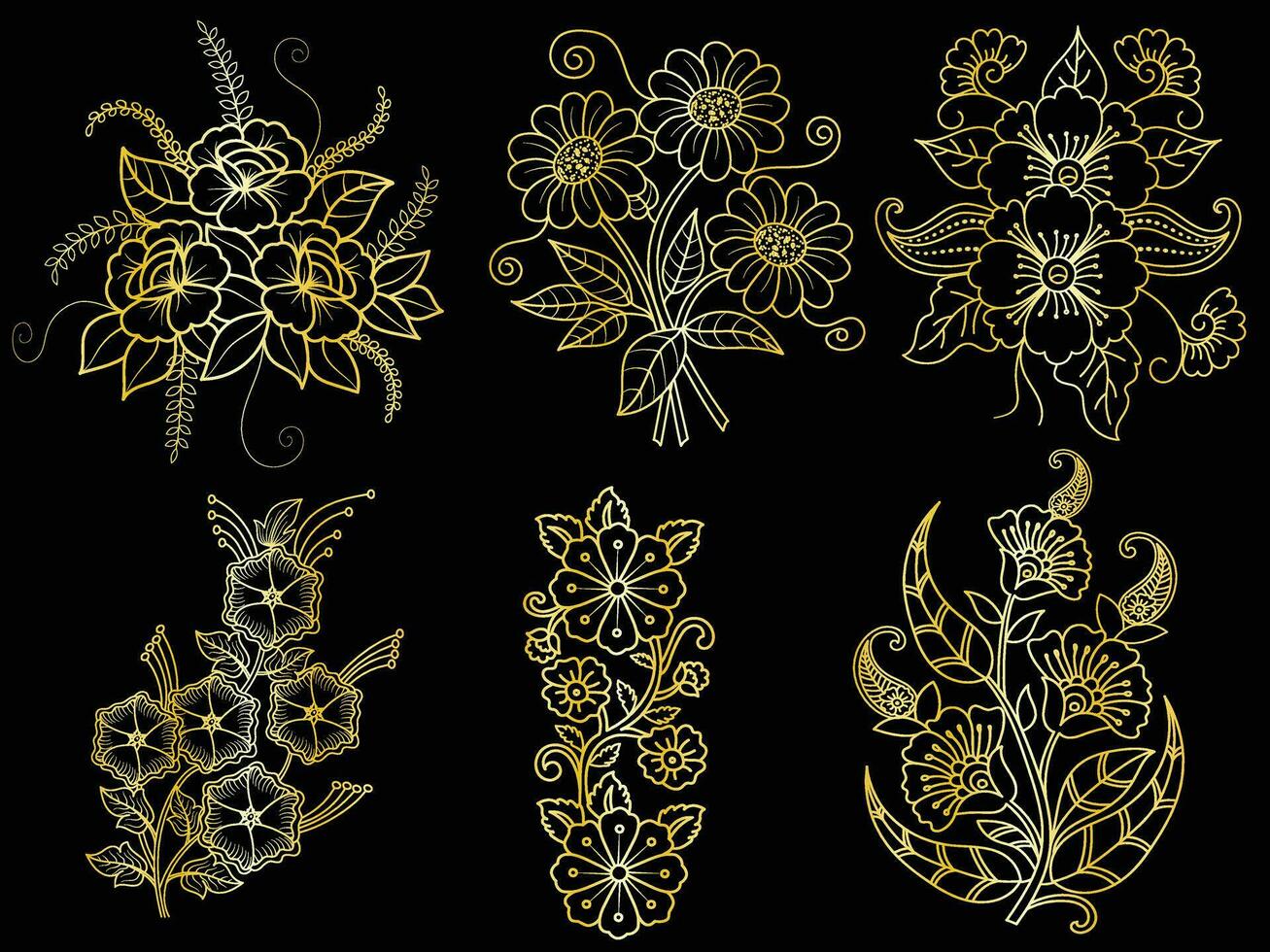 gouden wijnoogst bloemen elementen kunst decor stijl decoratie. vector