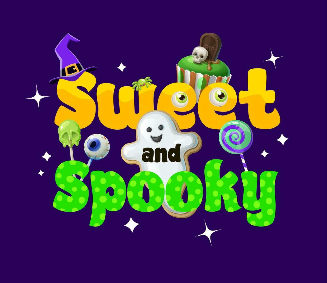 halloween citaat zoet en spookachtige, vakantie snoepgoed vector