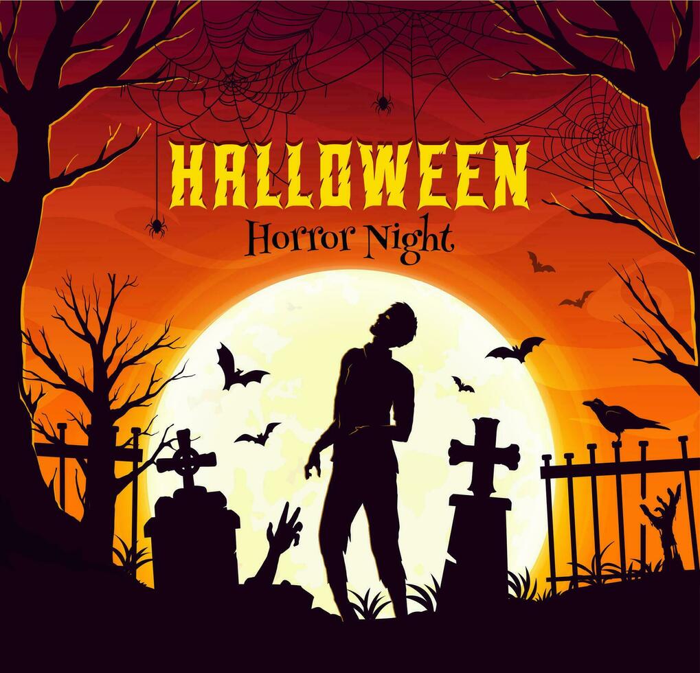halloween banier, zombie silhouet, vliegend vleermuizen vector