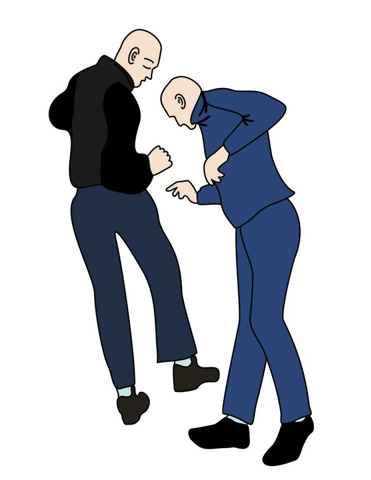 gabbers dansen hakkuh dans. gabb stijl. mannen met geschoren hoofd in joggingbroek en sportschoenen. jeugd subcultuur komt van de jaren 80-90. vector geïsoleerd illustratie.