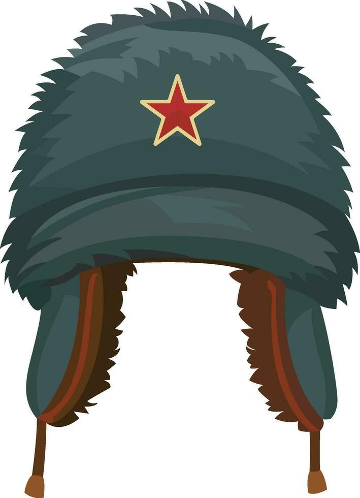 Oesjanka Russisch hoed vlak stijl vector illustratie, Oesjanka hoed, Russisch vacht hoed met oor aan het bedekken kleppen en een ster insigne voorraad vector beeld