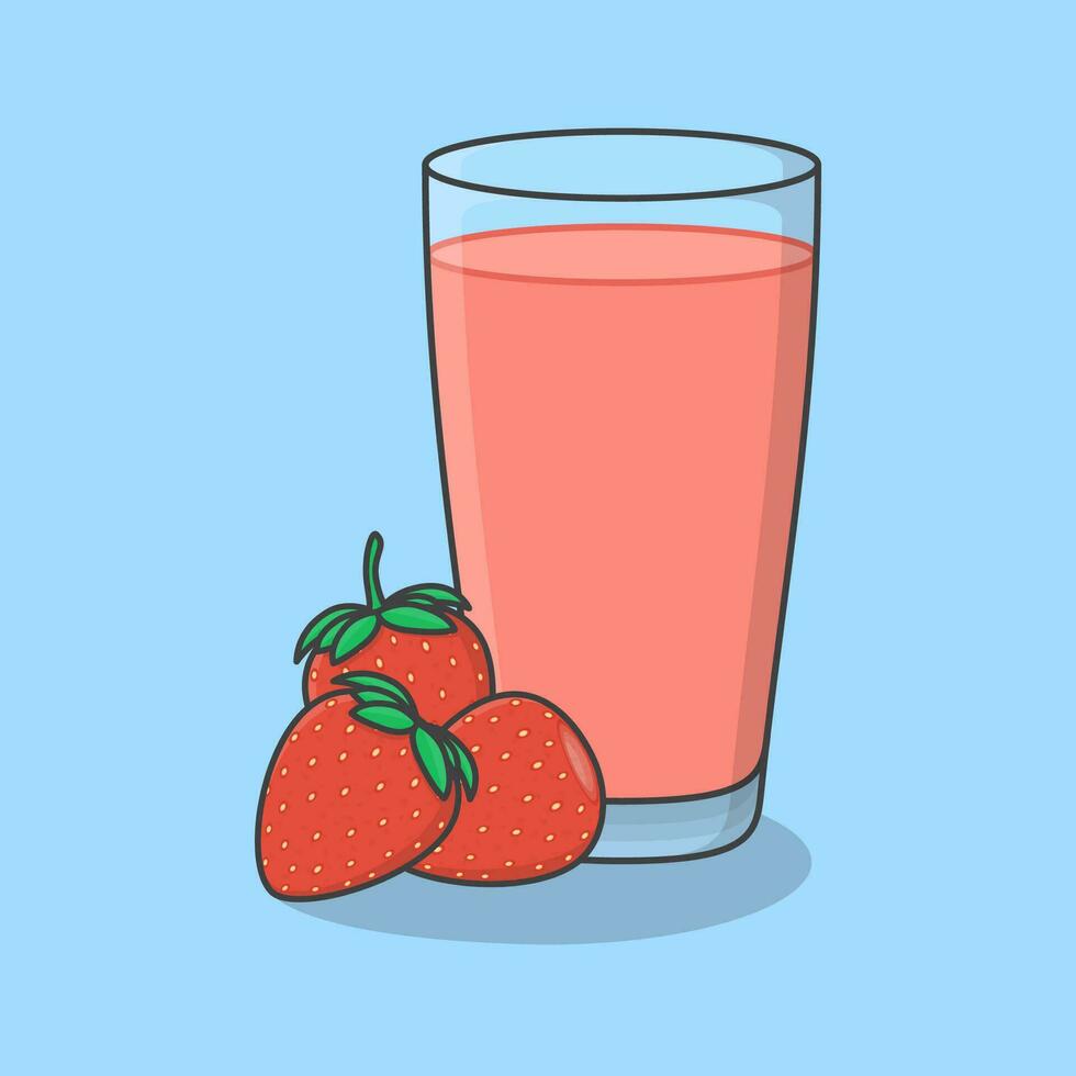 aardbei sap met fruit in glas tekenfilm vector illustratie. aardbei sap vlak icoon schets