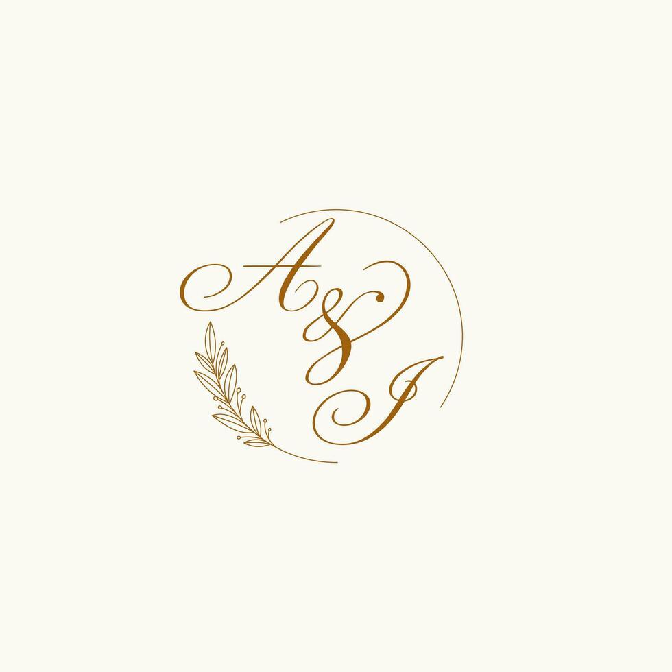 initialen ai bruiloft monogram logo met bladeren en elegant circulaire lijnen vector