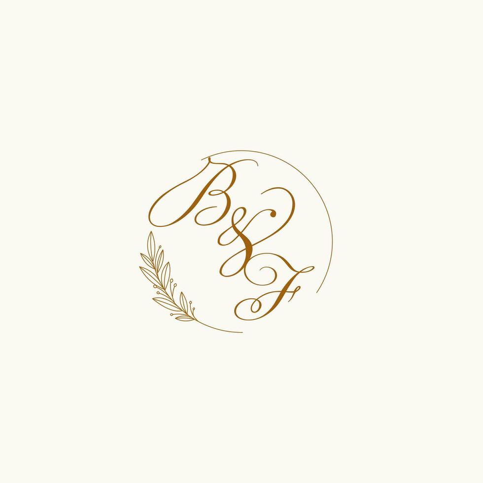 initialen bf bruiloft monogram logo met bladeren en elegant circulaire lijnen vector