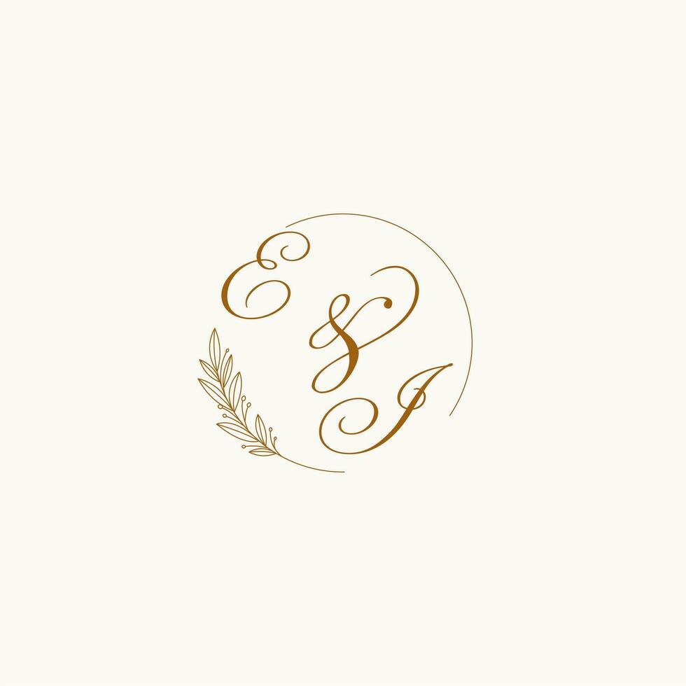 initialen el bruiloft monogram logo met bladeren en elegant circulaire lijnen vector