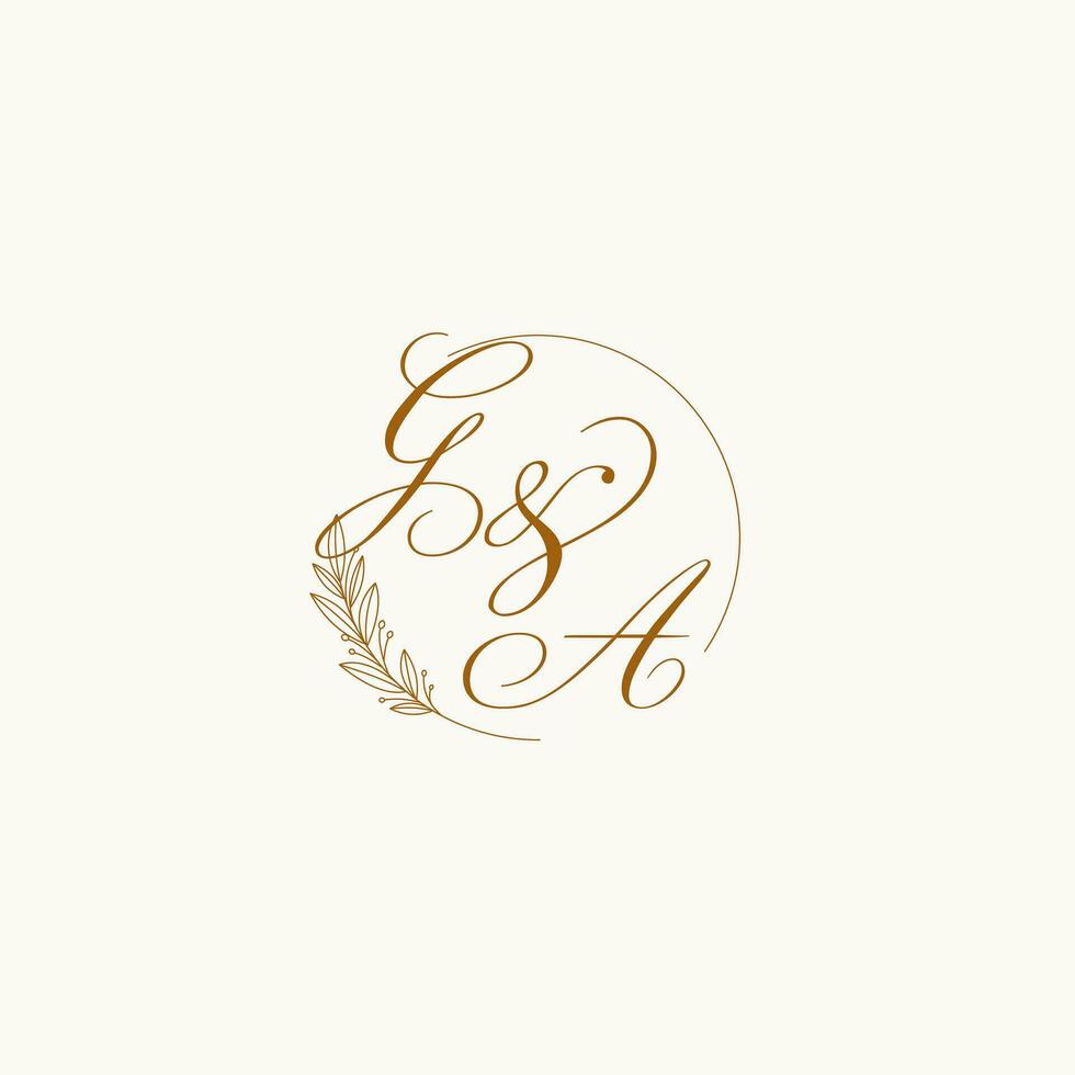 initialen ga bruiloft monogram logo met bladeren en elegant circulaire lijnen vector