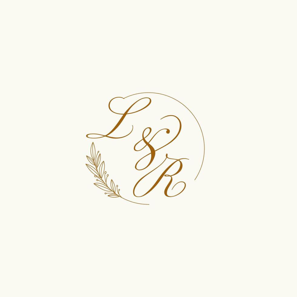 initialen lr bruiloft monogram logo met bladeren en elegant circulaire lijnen vector