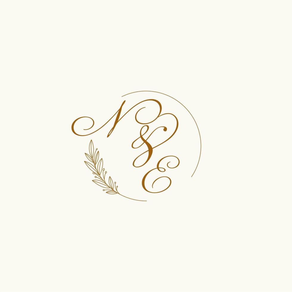 initialen ne bruiloft monogram logo met bladeren en elegant circulaire lijnen vector