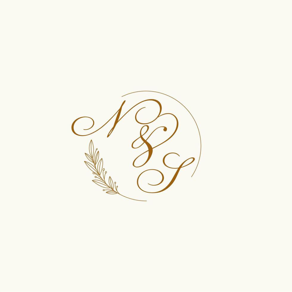 initialen NS bruiloft monogram logo met bladeren en elegant circulaire lijnen vector