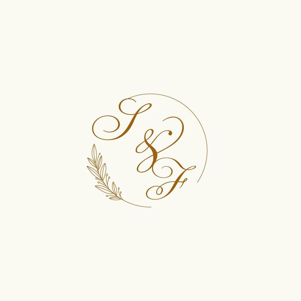 initialen sf bruiloft monogram logo met bladeren en elegant circulaire lijnen vector