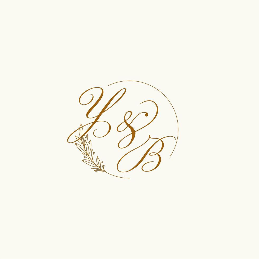 initialen yb bruiloft monogram logo met bladeren en elegant circulaire lijnen vector