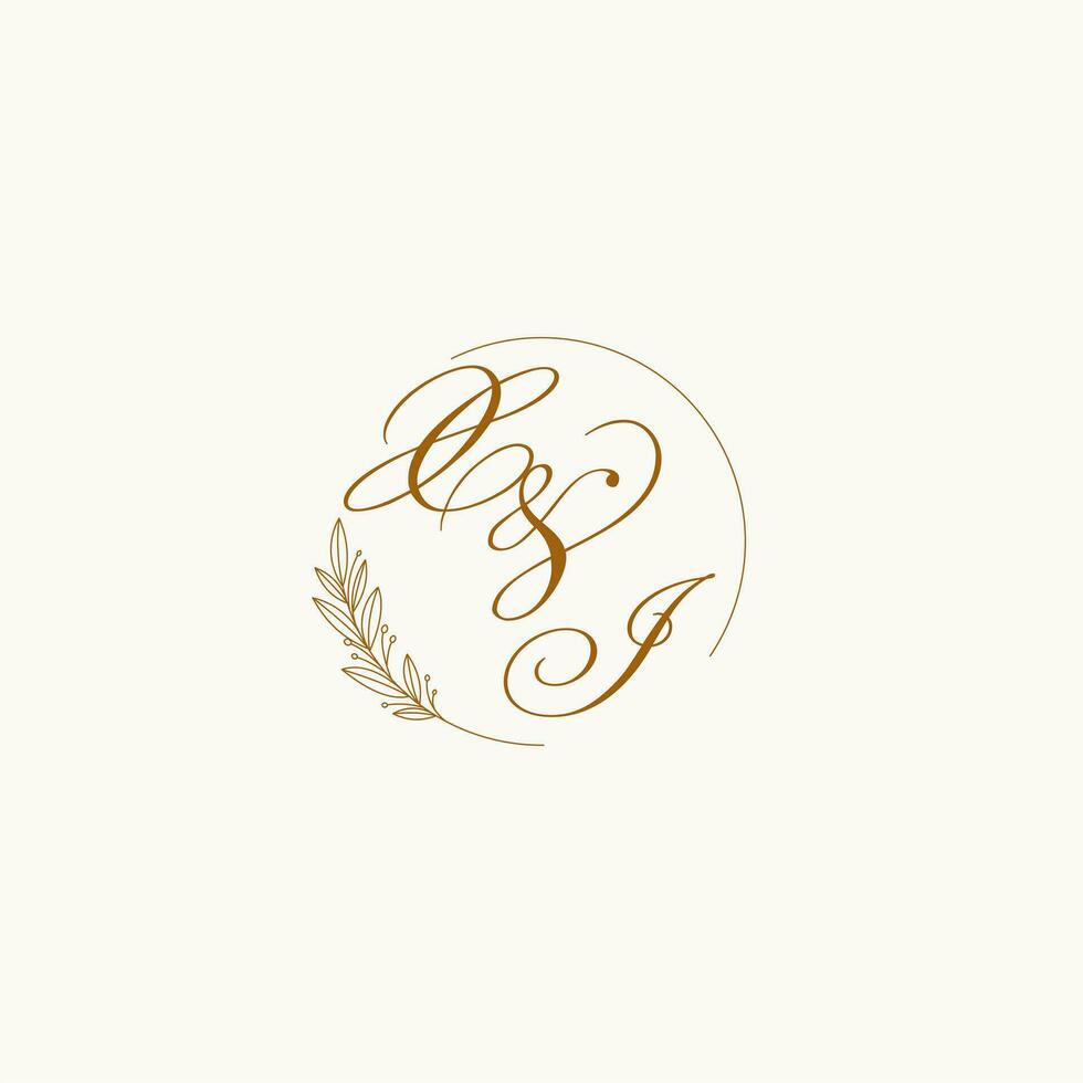 initialen xi bruiloft monogram logo met bladeren en elegant circulaire lijnen vector