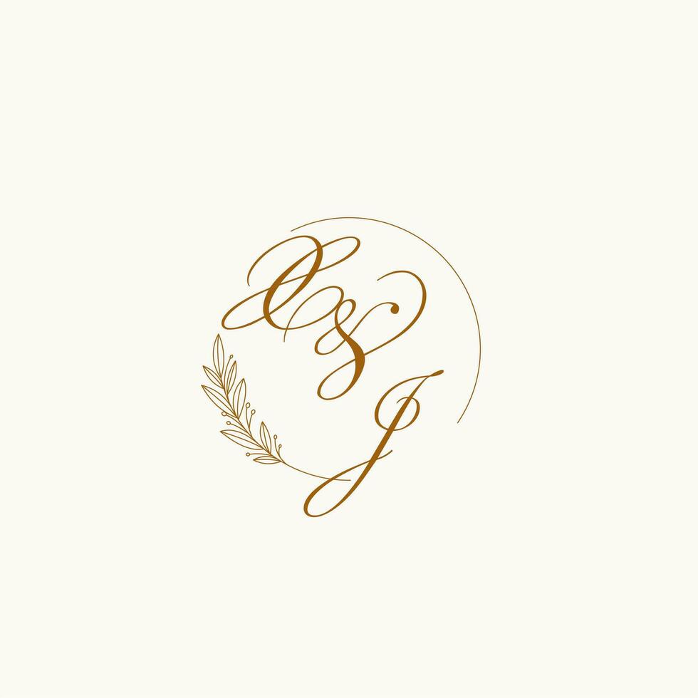 initialen xj bruiloft monogram logo met bladeren en elegant circulaire lijnen vector