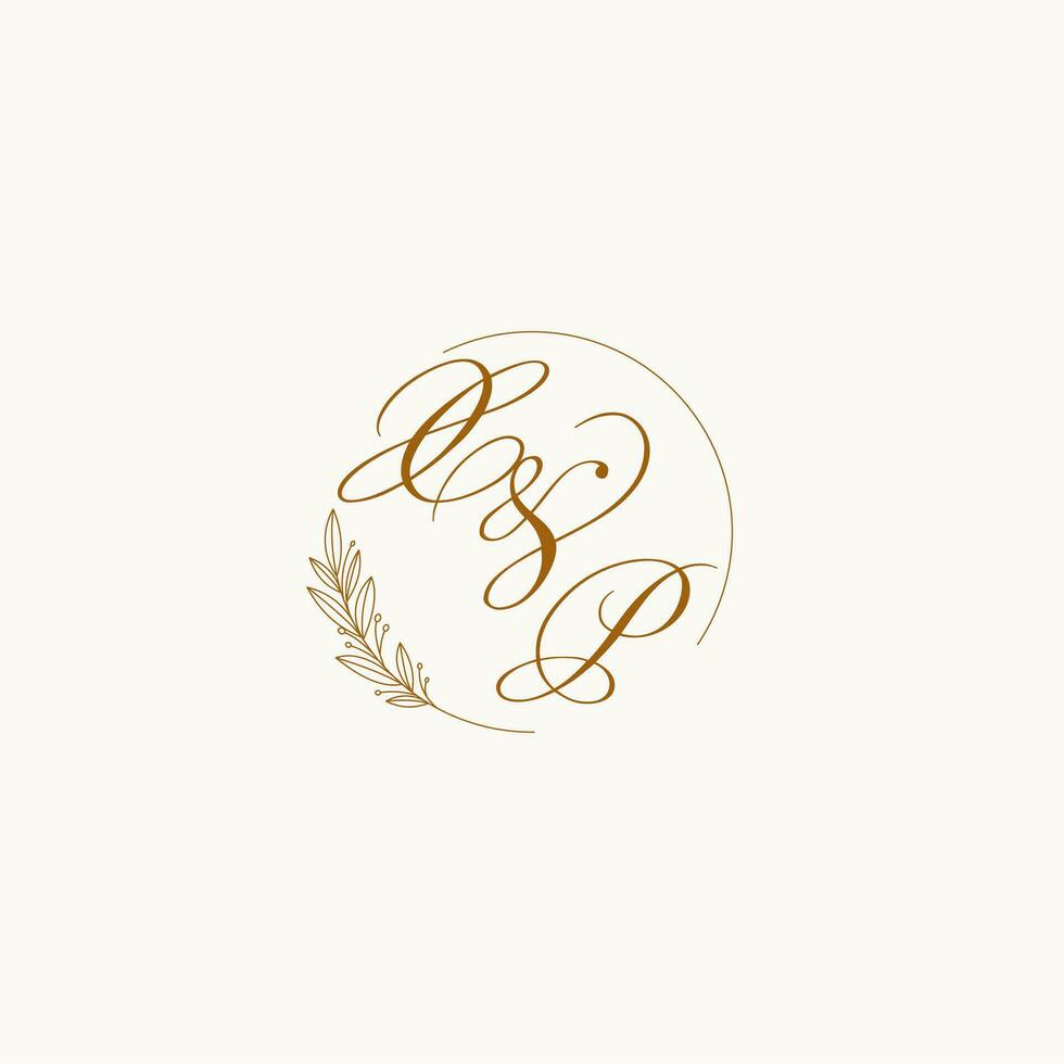 initialen xp bruiloft monogram logo met bladeren en elegant circulaire lijnen vector