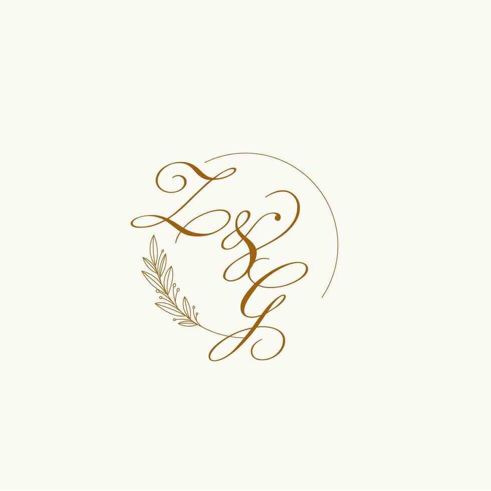 initialen zg bruiloft monogram logo met bladeren en elegant circulaire lijnen vector