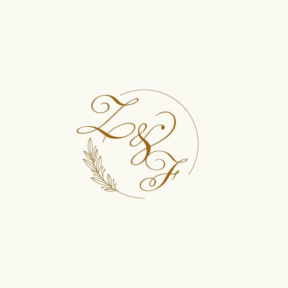 initialen zf bruiloft monogram logo met bladeren en elegant circulaire lijnen vector