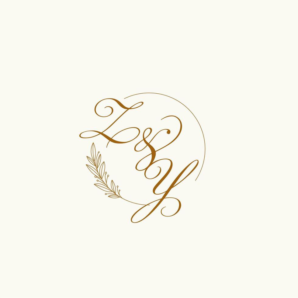 initialen zy bruiloft monogram logo met bladeren en elegant circulaire lijnen vector