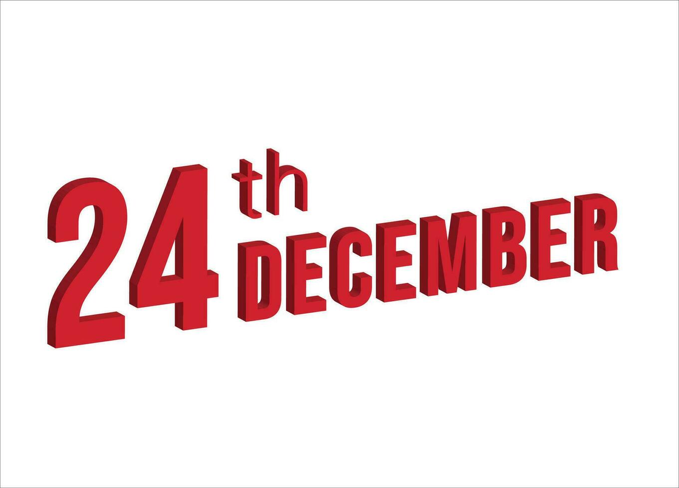 24e december , dagelijks kalender tijd en datum schema symbool. modern ontwerp, 3d weergave. wit achtergrond. vector