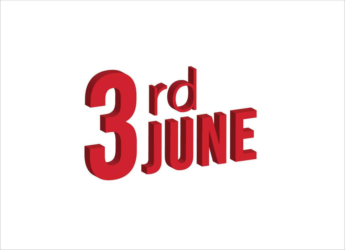 3e juni , dagelijks kalender tijd en datum schema symbool. modern ontwerp, 3d weergave. wit achtergrond. vector