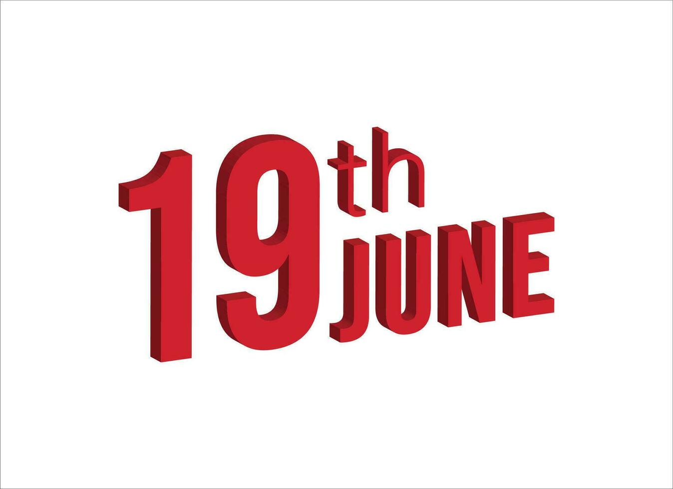 19e juni , dagelijks kalender tijd en datum schema symbool. modern ontwerp, 3d weergave. wit achtergrond. vector