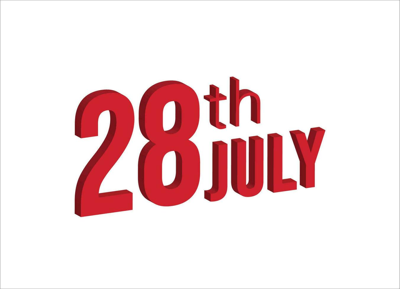 28e juli , dagelijks kalender tijd en datum schema symbool. modern ontwerp, 3d weergave. wit achtergrond. vector