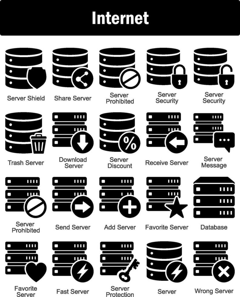 een reeks van 20 internet pictogrammen net zo server schild, delen server, server verboden vector