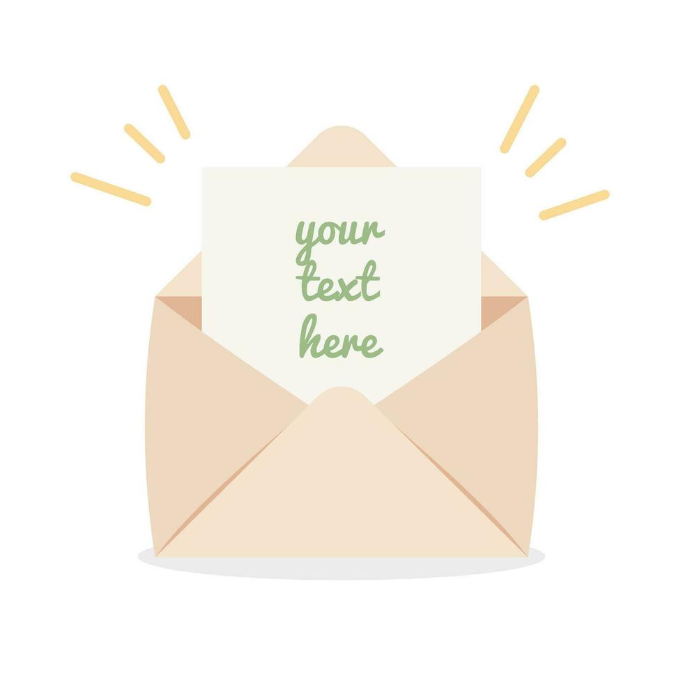 Open envelop met papier brief. e-mail nieuwsbrief, mail kennisgeving. vector