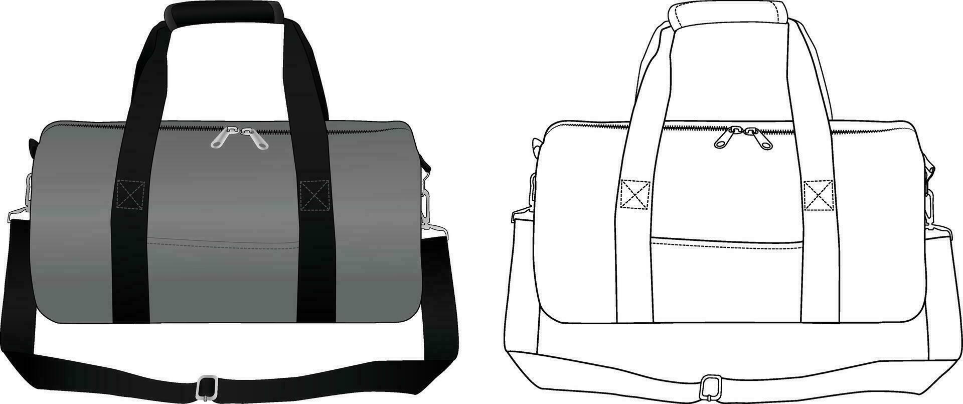 reeks van reistas tas, vector illustratie, zak schets sjabloon, mode flats schetsen, rits duffel reizen sport- uitrusting tas, vector klem kunst sjabloon.15