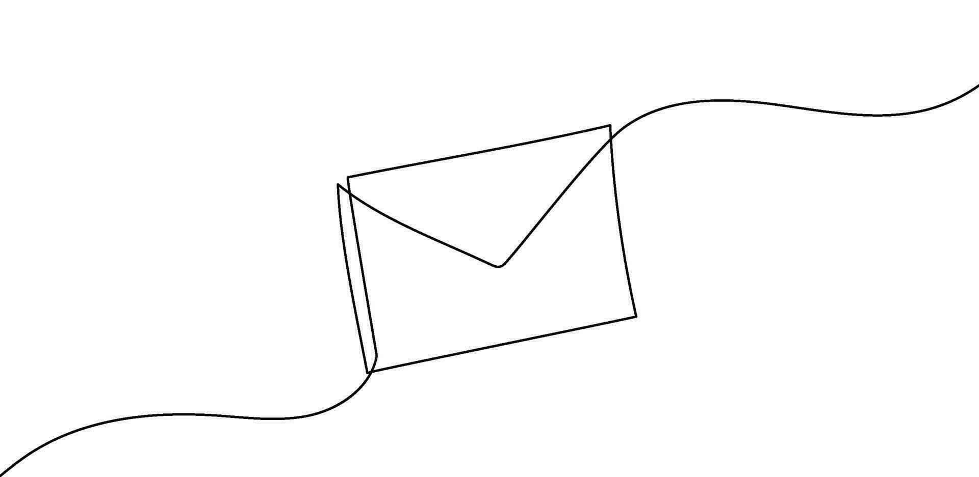 doorlopend een lijn mail envelop brief verdrinking illustratie. e-mail schetsen kunst post grafisch brief bericht. nieuwsbrief papier sturen icoon. post- symbool was- getrokken schets. vector illustratie.