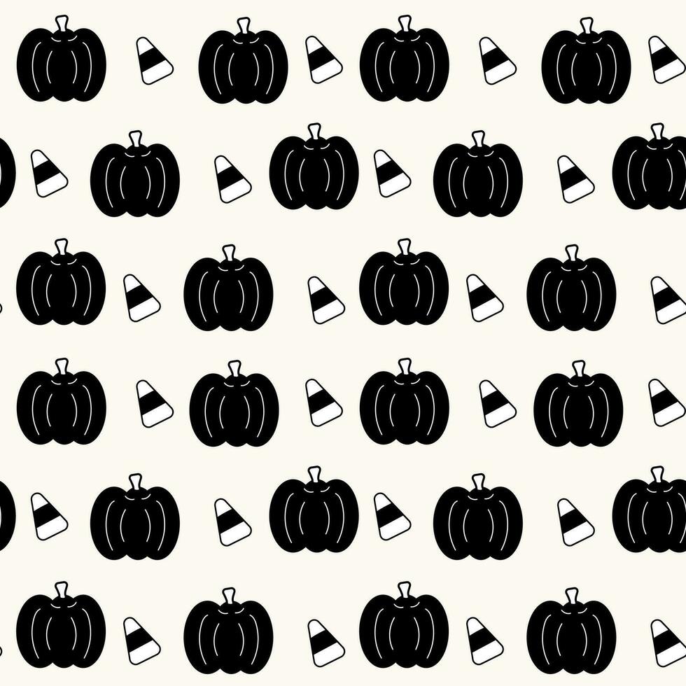 halloween naadloos structuur met pompoenen en snoepjes, herfst seizoen, halloween decoratie vector